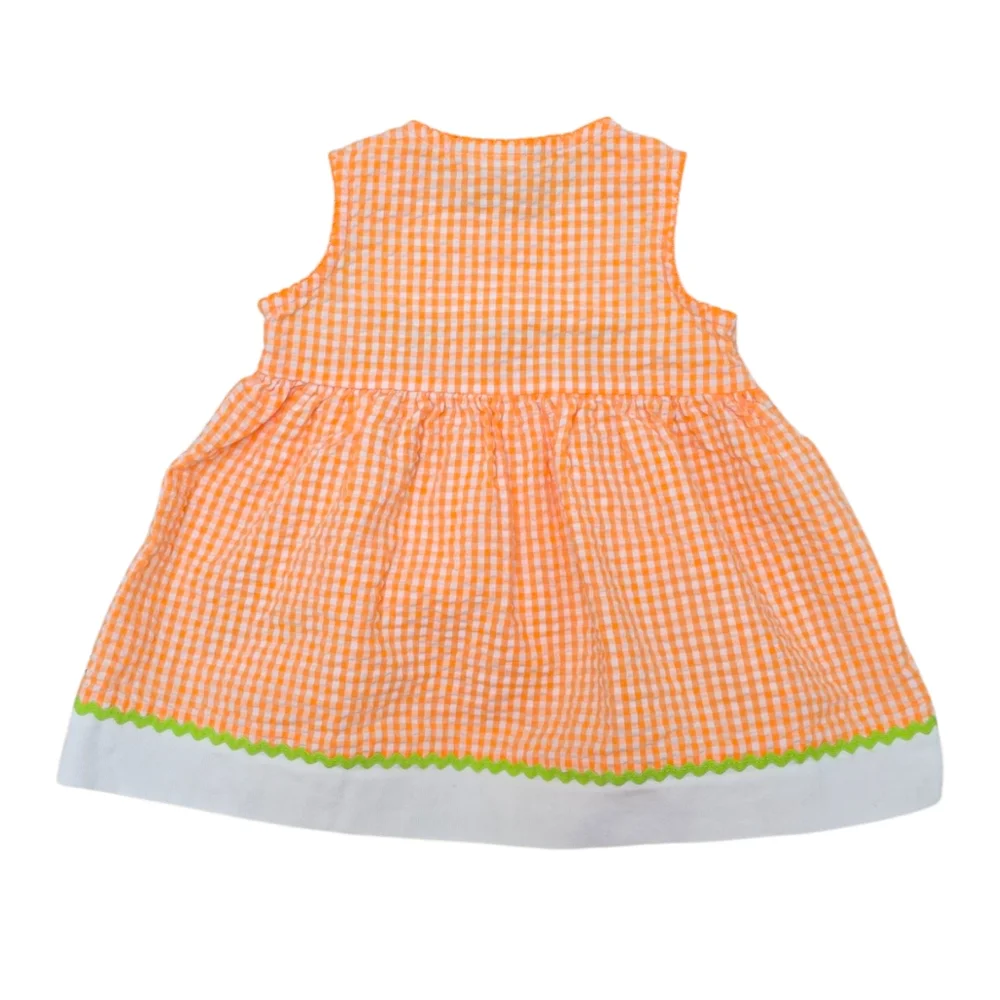 VTG Seersucker Dress 6-9m Orange White Gingham Embroidered Strawberry Youngland - Picture 7 of 8